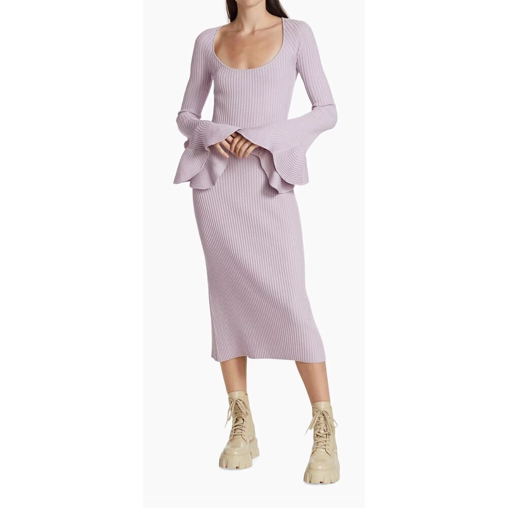 Proenza Schouler Rib-Knit Fluted Sweaterdress in Lavender NWT Size Medium - Picture 2 of 12
